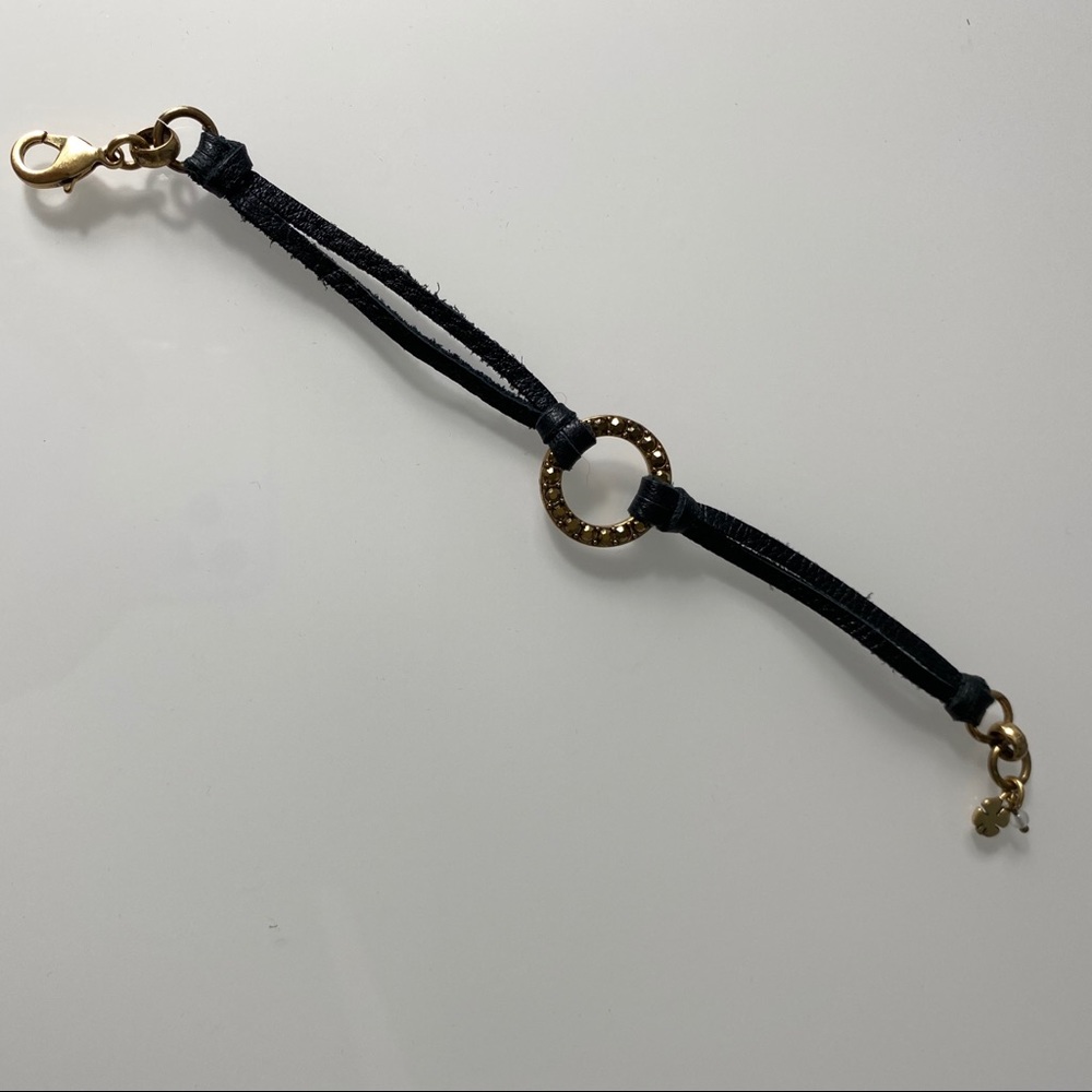 Lucky Brand | Black Leather & Rhinestone Bracelet